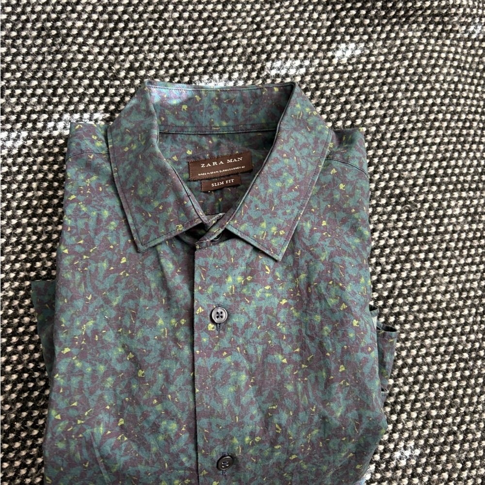 Zara Teal and Black Patterned Shirt